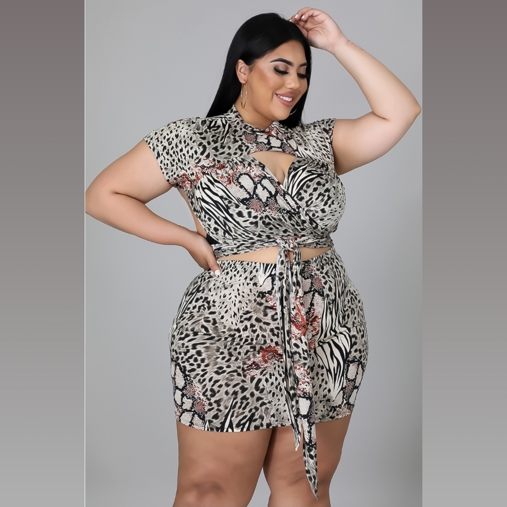Animal Print Skirt Set (Rust)